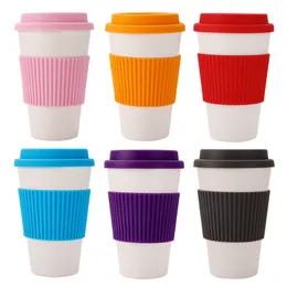 Wielokrotnego użytku Kawa Bambusowa Włókna Herbata Napój Z Zdrowie Zdrowia Kubek Wody Wielofunkcyjny z pokrywką Niepoślizgowa Silicone Set Cup Travel Butelka