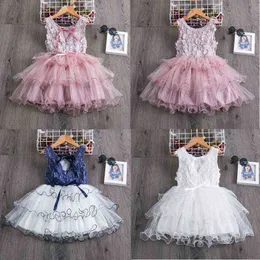 Dziewczynek Ubrania Mała Księżniczka Koronki Ciasto Tutu Sashes Dress Summer Odzież Dzieci Urodziny Różowy Vestido Infantil Menina 3 5 8 Y G1129