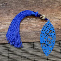 Segnalibro in metallo creativo retrò nappa regalo fatto a mano in stile cinese blu vene classiche foglie