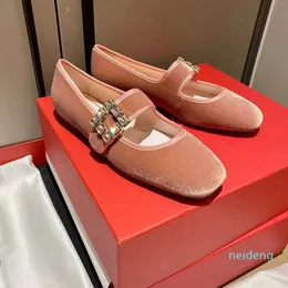 2021 spring and autumn new womens formal shoes, square diamond buckle, leather suede, round head Mary Jane ballet flat bottom, top 566,