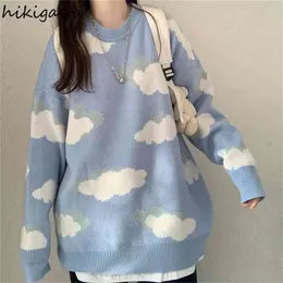 Hikigawa puxar femme casual mulheres blusas pulôver estudante malha porta harajuku suéter coreano moda solta grandes tops colete feminino 210914