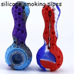 FDA-Silikon-Rauchpfeife Wasserpfeifen mit Glasschüssel Kräuter-Silikon-Tabak-Kräuterpfeifen Öl-Dab-Rigs Handlöffel SmokePipe