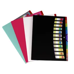 12 Pockets A4 File Folder Students Test Paper Folders Plastic Portable Waterproof Document Classification Bag 4 colors Office Stationery Storages CG0624