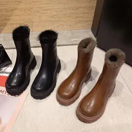 Çizmeler whnb gerçek kürk kadın ayakkabı zip elmas kare topuklu geri fermuar pu deri fashionshoe motosiklet tıknaz taban