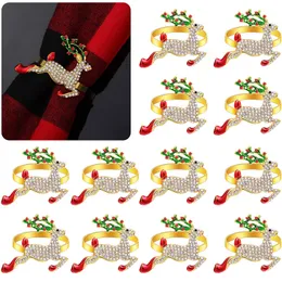 12Pcs Christmas Deer Reindeer Napkin Rings with Bling Rhinestones for Wedding Xmas Party Home Kitchen Dining Room Table Accessories Decoration