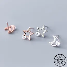 Стад моды 925 Серебряный серебряный серебряный асимметричный CZ Star Moon Werings Rose Gold Color Crown Ушные шпильки кубические серьги циркона для женщин