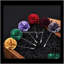 Pins Brooches Drop Delivery 2021 Classic Men Flower Brooch Pins Fashion Imitated Silk Fabric Boutonniere Stick Lapel Pin For Suit Party Wedd