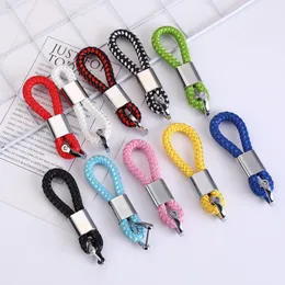 New handmade PU Leather Keychain Braided String Rope Metal Key Ring Woven Cord chains Holder with screwdriver