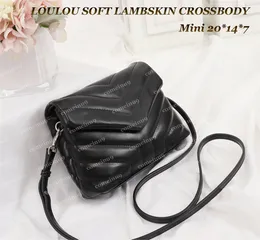 Moda feminina Solf Lambskin Mini Bolsas com aba LouLou Crossbody Bolsa de corrente Ferragens de prata Couro genuíno senhora Bolsa de ombro pequena Bolsas de mão 20 cm