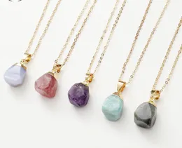 Pendants Drop Delivery 2021 Natural Square Crystal Pastel Druzy Pendant Necklaces Healing Point Gemstone Original Real Stone Style Gold Edged