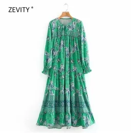 women vintage patchwork print casual loose long dress female sleeve pleat kimono vestido chic brand dresses DS3856 210420
