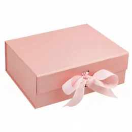 Gift Wrap 5pcs Rectangular Pink Box Packing Bow Fold Wedding Festival Commercial Custom Logo Wholesale Packaging For Business