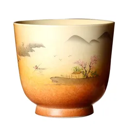 Xícaras picadas de alta qualidade lenha de montanha de chá único xícara de chá de cerâmica pintada à mão Chegada