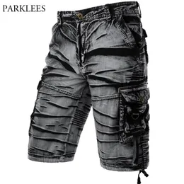 Grå Camo Cargo Shorts Män Bomull Mäns Kortbyxor Bekväm Bermuda Masculina Avslappnad Fit Multi-Pocket Pantalon Corto Hombre 210716