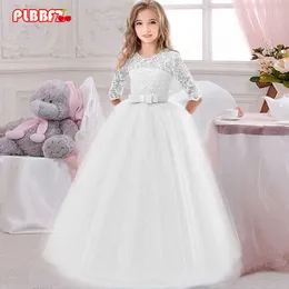 PLBBFZ Weihnachten Mädchen Blume Langarm Kleid Für Hochzeit Vestidos Kinder Erstkommunion Kleid Pageant Ballkleid Q0716