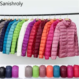 Sanishroly outono inverno mulheres fina pato branco para baixo jaqueta parka fêmea ultra luz casaco curto tops mais tamanho s268 211018