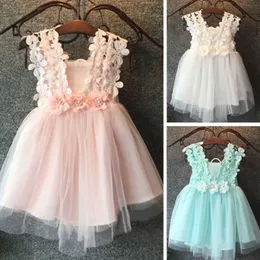 2-7 år baby flicka ceremonier klänning solid grön vit rosa tutu klänning för tjejer kläder bröllopsfest klänning prinsessa klänning tjejer q0716