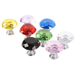 30mm Diamant Crystal Glass Dörrknoppar Lådor Skåp Möbelhandtag Knob Skruvmöbler Tillbehör