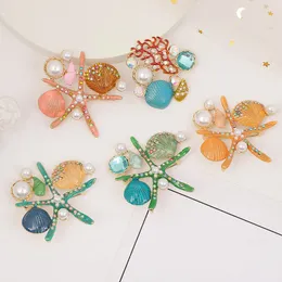 Sea Star Coral Starfish Brooches Pins Women Pearl Animal Ocean Series Party Office Brooch Rhinestone Pearl Pins Jewelry