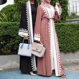 Ramadan Eid Muslim Abayas Dubai Moda Koronki Haft Abaya Dresses Muzyczne Szata Modlitwy Obsługa z pasem F1019 Odzież Etniczna