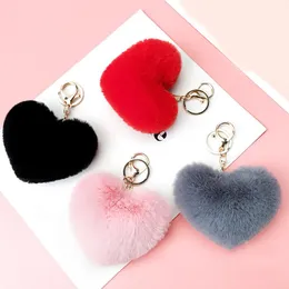 Serce Breloki Damskie Pom Poms Faux Rex Rabbit Fur Ball Key Chains Girl Bag Hang Car Ring Wisiorek Keyfob