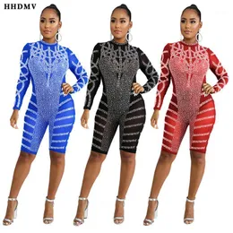 Women's Jumpsuits & Rompers HHDMV XYZ3305 Sexy Club Party Style Long Sleeve High Collar Appliques Hollow Out Zipper Tight Short Pants