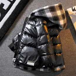 boys down jacket for autumn winter Outerwear plaid Boys waterpoof hooded coat Children's clothes 4- 10 12 14 years 211203