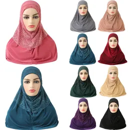 Musulmano One Piece Amira Hijab con pizzo Sciarpa islamica Fascia Foulard Scialle da donna Cappello da preghiera Copricapo Moda perforazione a caldo
