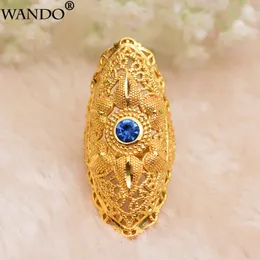 حلقات الكتلة WANDO ETHIOPIAN Blue Stone Wedding Ring For Women Gold Color Eritrea Africa Middle East Jewelry