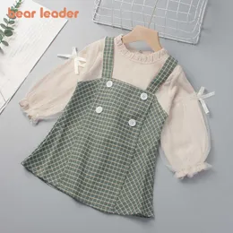 Bärenführer Mädchen Herbst Prinzessin Kleider Kinder Plaid Hosenträger Kleid und Blusen Kostüme Baby Elegantes Vestidos Outfit 2-6Y 210708