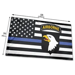 Linha azul fina Exército 101st Divisão Airborne Flag Vivid Color UV Fade Resistente Ao Ar Livre Dupla Decoração Decoração Bandeira 90x150cm Esportes Impressão Digital Atacado