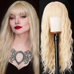 Blonde Wave Synthetic Wig Simulation Human Hair Wigs with Bangs 24 Inches Perruques For Women RXG9168