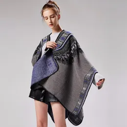 Womens Abstract Pattern Thickened Split Shawl Wrap Swing C Casual Tassel Computer Knitted Thick Plaid For Autumn And Winter