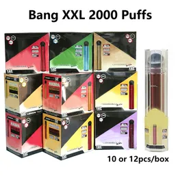Bang XXL Descartável Vape Pen 2000 Puffs 6.0ml POD 6% 800mAh Bateria Cigarros Eletrônicos Dispositivo 10 pcs 12 pcs Display 24 cores e cigarro enorme vapor