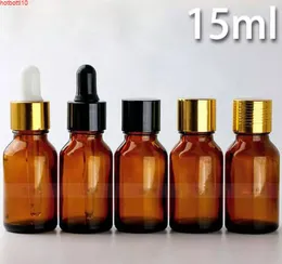 Niedrigster Preis leerer Bernstein E-Flüssigglas-Troppfe-Flasche 15ml Nachfüllbarer Kosmetik mit 5 Stilkappen für ätherisches Öl