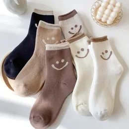 Women Thermal Warm Winter Socks Smile Trend Wool Socks Fluffy Fuzzy Cashmere Snow Cotton White Black Solid Sleep Sock