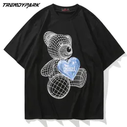 Men's Tees Shirts Cartoon 3D Big Heart Bear Tshirts Streetwear Hip Hop Harajuku Casual Cotton Short Sleeve T-Shirt Summer Tops 210601