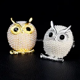 Gold Owl Brosch Pins Gold Bird Pearl Brosches Business Suit Dress Tops Corsage For Women Men Fashion Jewelry Will and Sandy