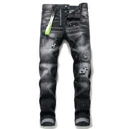 Znane marki Europejski DSQ Biker Jeans Mężczyźni Slim Jeans Spodnie Męskie Spodnie Denim Zipper Czarne Otór Spodnie Ołówek dla mężczyzn 210716