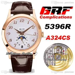 Komplikacje GRF Kalendarz roczny 5396R A324CS Automatyczny Zegarek Mens Rose Gold White Dial Number Markery Księżyc Faza Brown Leather Super Edition Zegarki Puretime F6