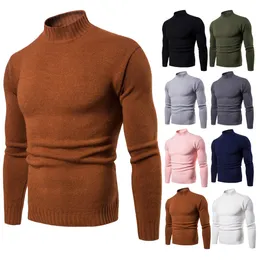 Mens Winter Solid Color Turtleneck Sweater Men Clothing Brand Knitted Pullover pull homme