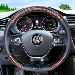 Suitable for Volkswagen Tu'ang Hui'ang Touareg Maiteng Passat Toguan Peach Wood Grain Leather Hand Sewing Steering Wheel Cover