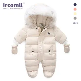Ircomll Tjock varmt spädbarn Baby Jumpsuit Hooded Inside Fleece Boy Girl Vinter Höst Overaller Barn Ytterkläder Kids Snowsuit 220106