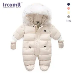 Ircomll espesso bebê aquecido bebê macacão encapuçado dentro de lã menino menina inverno outono macacão crianças outerwear crianças snowsuit 220106