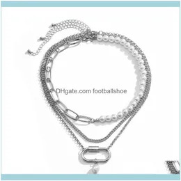 Halsband hängar juvelymulti-lager multi-rad metall oregelbunden fyrkantig pendell vit plast pärlhalsband för kvinnor rodium guld pla
