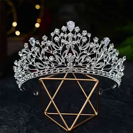 Baroque Luxury Silver Color Crystal Leaf Bridal Tiaras Crown Pageant Diadem Crowns Hairbands Wedding Hair Accessories 210707