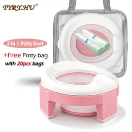 TYRY.HU Baby Pot Portable Silicone Baby Training Seat 3in1 Multifunction Travel Toilet Seat Foldable Children Potty With 20 bags 211028
