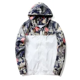 Kurtka kwiatowa Jesień Męskie Kurtki Z Kapturem Slim Fit Długim Rękawem Homme Trendy Windbreaker Coat Marka Odzież Drop 210927