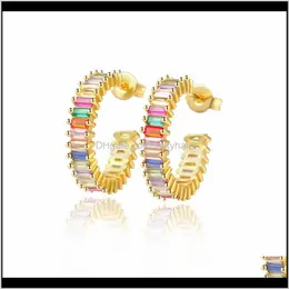 Drop Delivery 2021 Ins Rainbow Zircon Stud Jewelry For Women Gold Cz Earrings Star Love Smile Circle Flower Gift Hbvbf