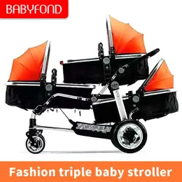 Dreifach-Baby-Kinderwagen, einfach zusammenklappbar, Twin-Drei-PU-Rad-Absorber, Kinderwagen-Kinderwagen #